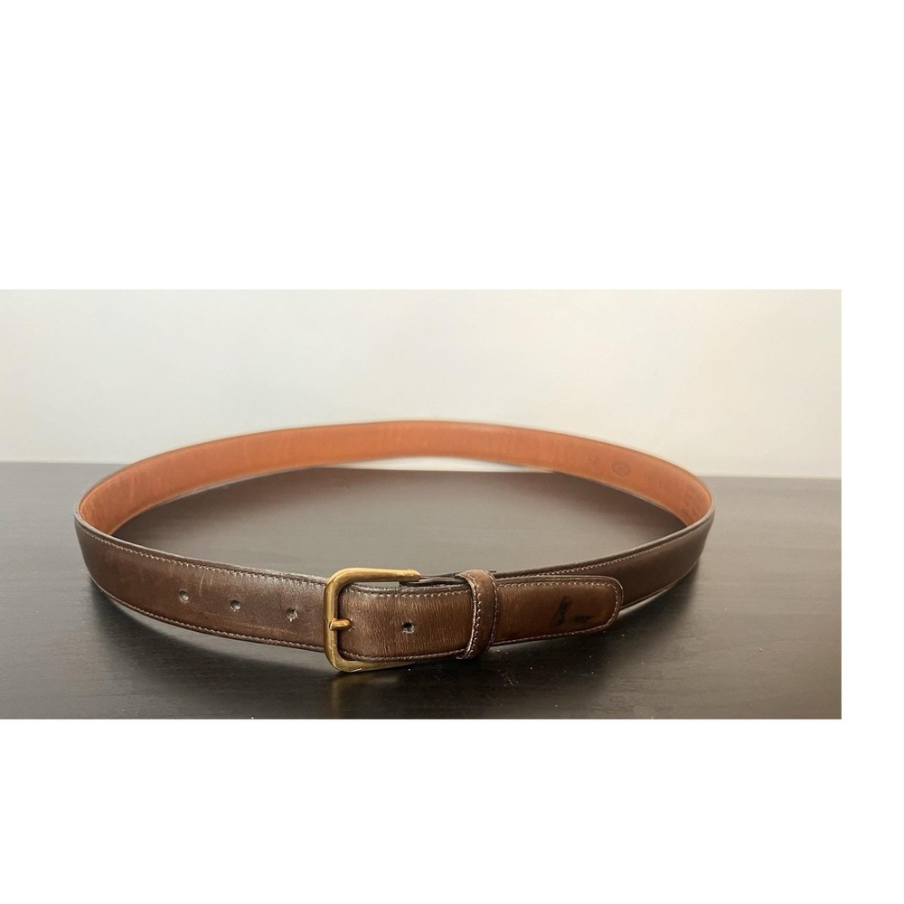 Trafalgar Brown French Box Calf Leather Dress Belt Gold Buckle USA Handmade 32